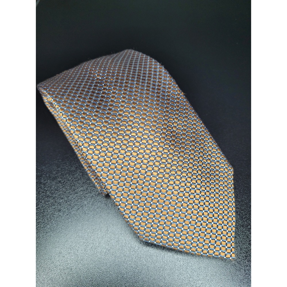Canali Men's Necktie Gold Blue Geometric Silk 3.5" x 59"‎ Excellent